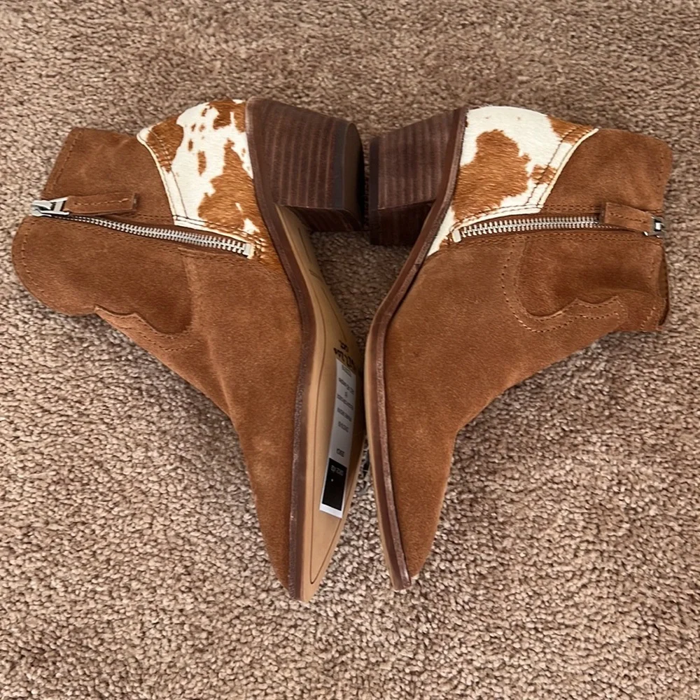 NEW Dolce Vita Senica Brown Suede Leather Cow Print Ankle Boots - Picture 6 of 10